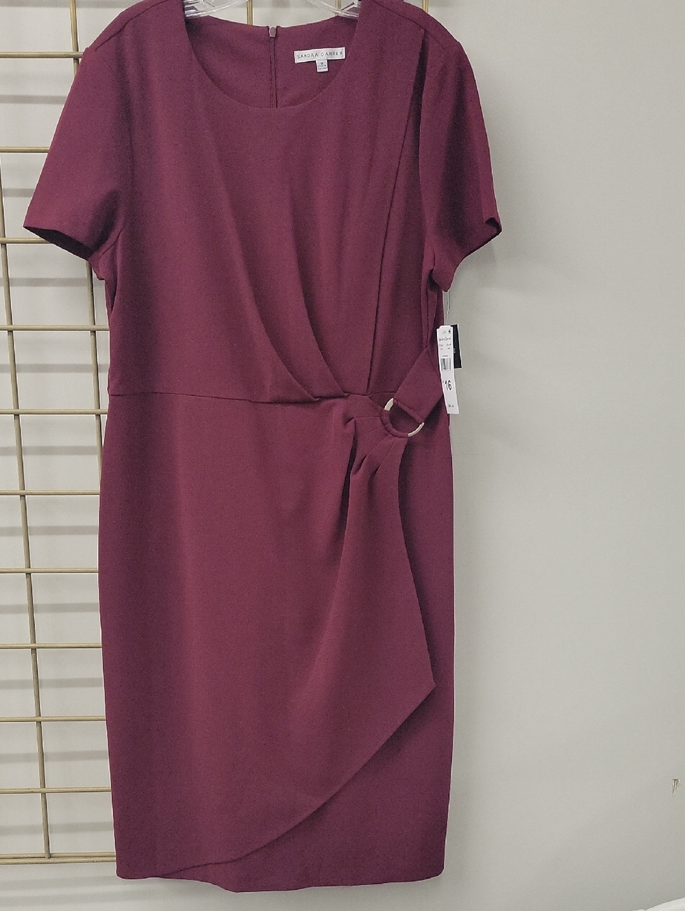 Sandra Darren Plum Short-Sleeve Midi Dress with Side Ring Detail